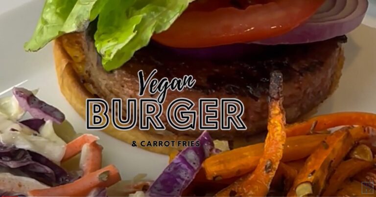 Closeup of vegan burger and carrot fried